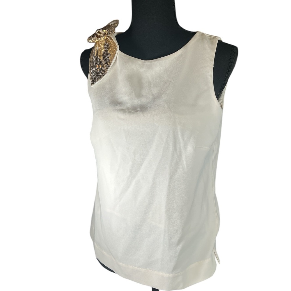 J. Crew Cream Sleeveless Top with Gold Bow | Size 0